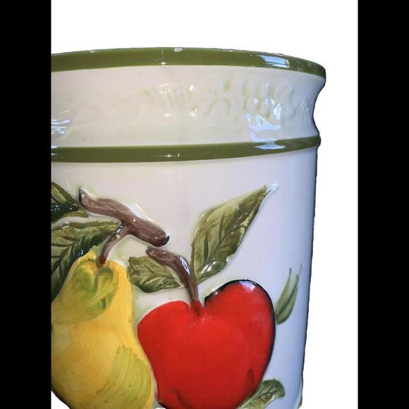 Retro Cookie Jar 6o's 70's Apple Pear Design Art Deco Kitchen Decor Fruit MCM - Picture 8 of 15